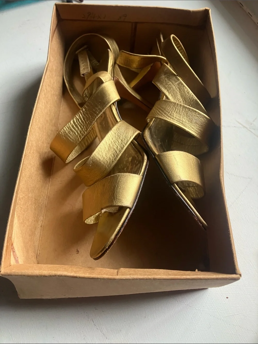 Ann Marino Gold Strappy High Heel Sandals